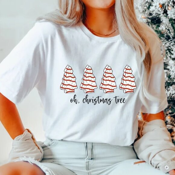 Tops - Christmas Tree Cake Shirt, Oh Christmas Tree Graphic Shirt, Christmas Gift